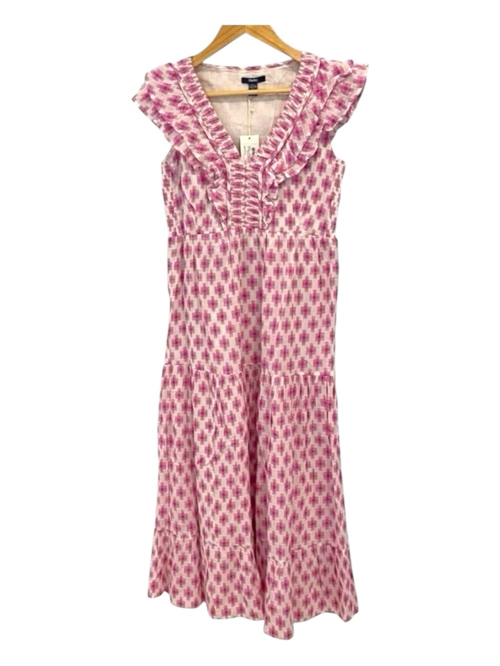 Hatley Aria midi dress Sunburst cross pink ecru white woven top cotton XXS Vneck